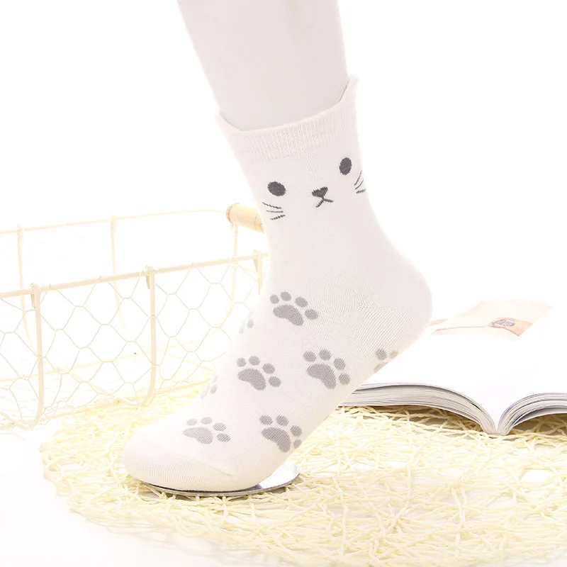 Модные женские носки хлопковые для девочек в Корейском стиле Харадзюку с объемным рисунком милого кота, недорогие, новинка художественная, винтажная, белая, желтая - Цвет: 2