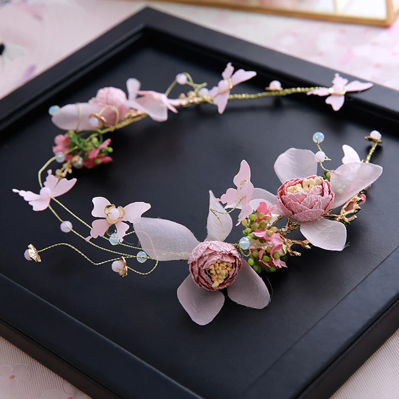

Fairy Simulation Flower Hairband Handmade Wedding Headdress Yarn Fabric Flower Butterfly Soft Headband Wedding Hair Accessories
