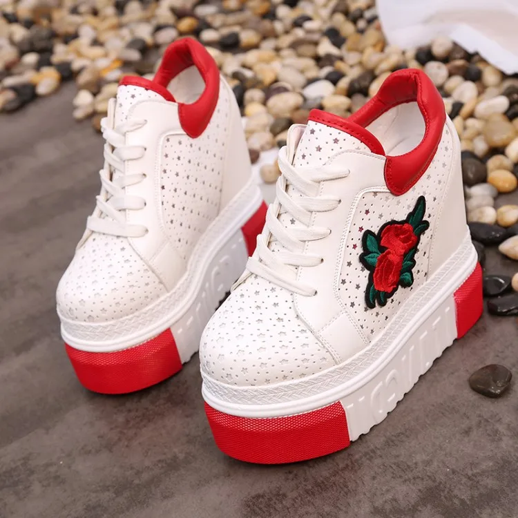 

2019 Fashion embroidery Women Casual Shoes Platform High Heels Shoes Women Wedges sneakers Heigh Increasing zapatos mujer