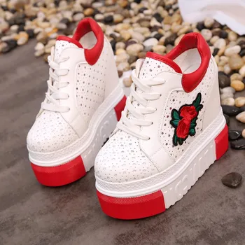 

2019 Fashion embroidery Women Casual Shoes Platform High Heels Shoes Women Wedges sneakers Heigh Increasing zapatos mujer