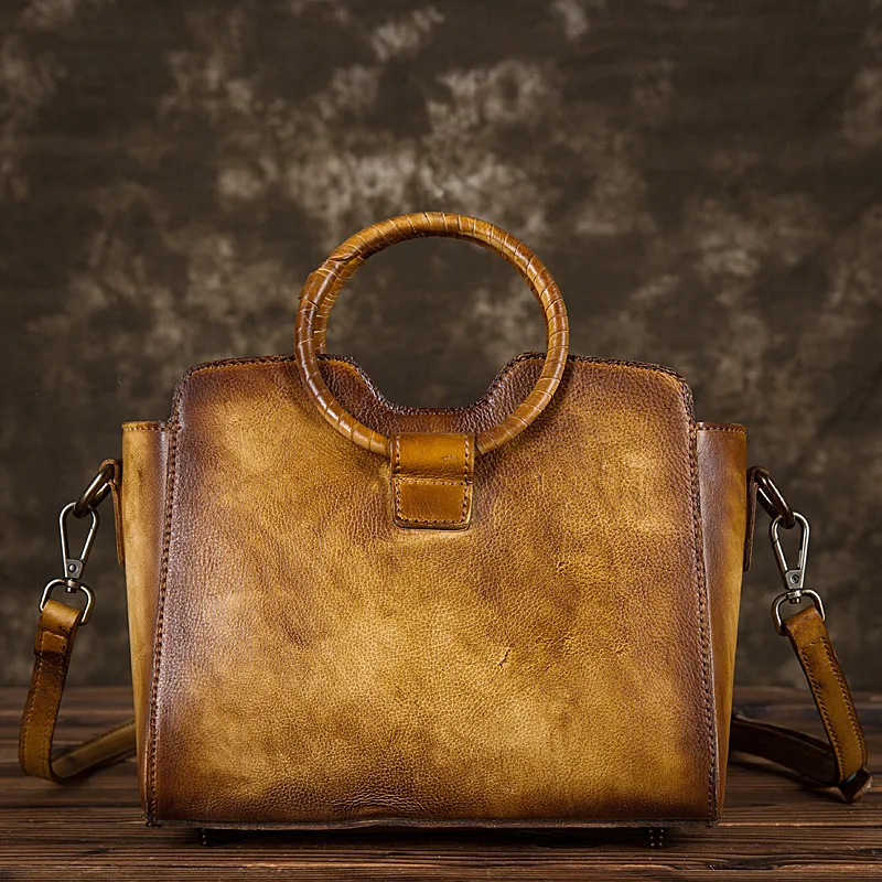 

Natural Skin Messenger Top Handle Shoulder Bag Tote Cross Body Handbag Brush Color Vintage Pouch Flap Genuine Leather Women Bag