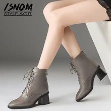 ISNOM/женские ботильоны в байкерском стиле; обувь на молнии с квадратным носком; вечерние женские ботинки на высоком каблуке; кожаная обувь на платформе; женская обувь; коллекция года; сезон зима