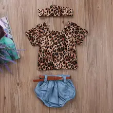 Комплект одежды из 3 предметов для маленьких девочек, футболка+ шорты, джинсовая повязка на голову, модная летняя одежда