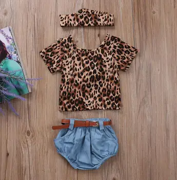 

3PCS Toddler Kids Baby Girls Outfits Clothes Set Tops shirt +Shorts Jeans Headband Set Fashion Summer Clothing