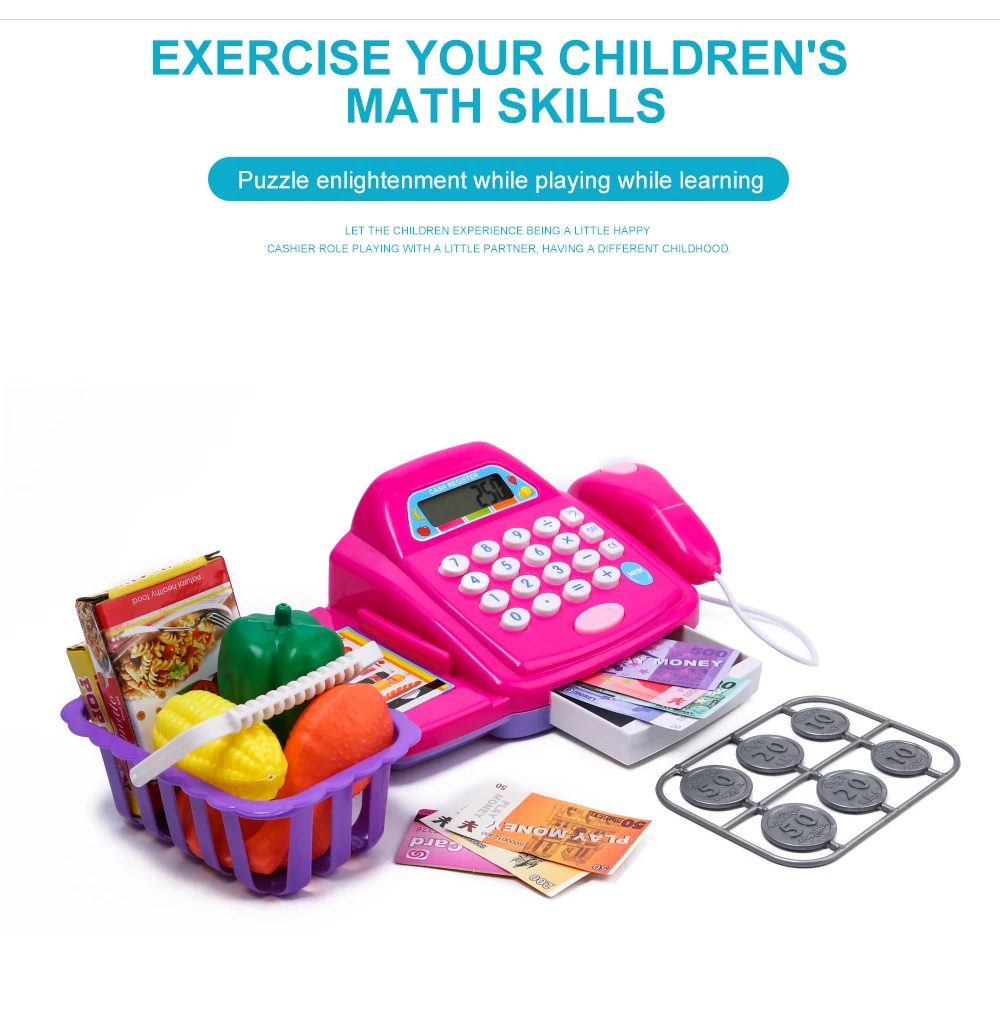 Пластиковый кассовый аппарат для ролевых игр для детей раннего образования игрушка с корзинкой для покупок