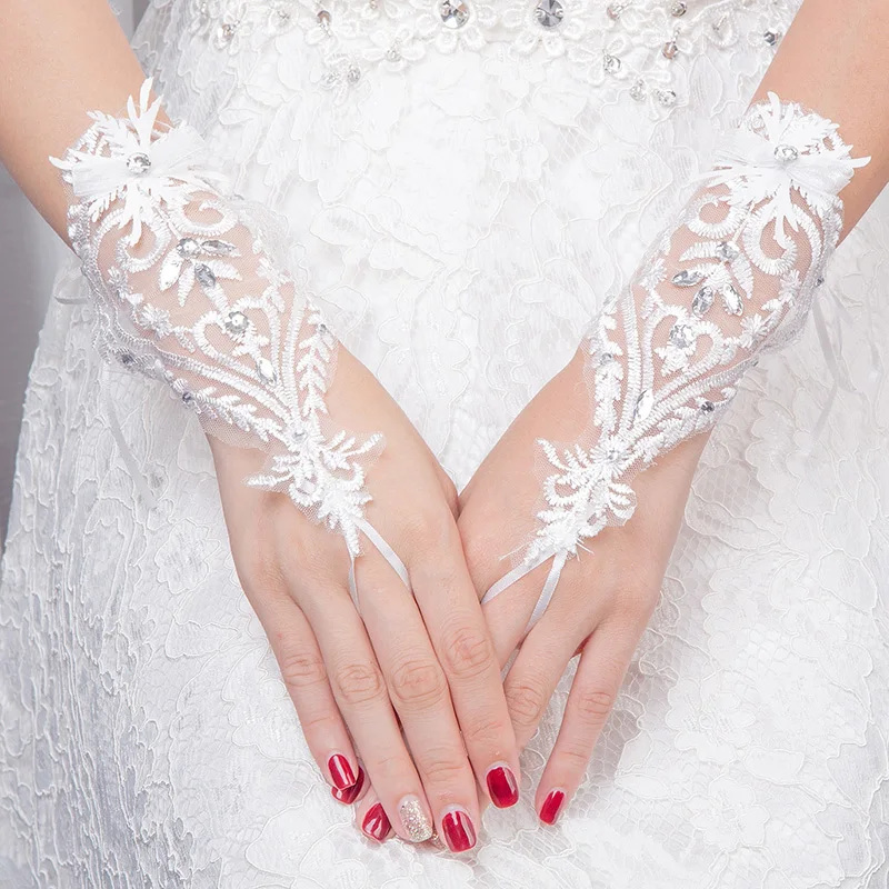 1 пара кружева свадебные перчатки росы палец платье аксессуары украшения свадебные