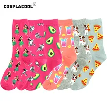 Забавные носки в стиле Харадзюку, авокадо, с изображением апельсинового сока, пиццы, милые женские носки, креативные носки с Мопсом, Chaussette Femme