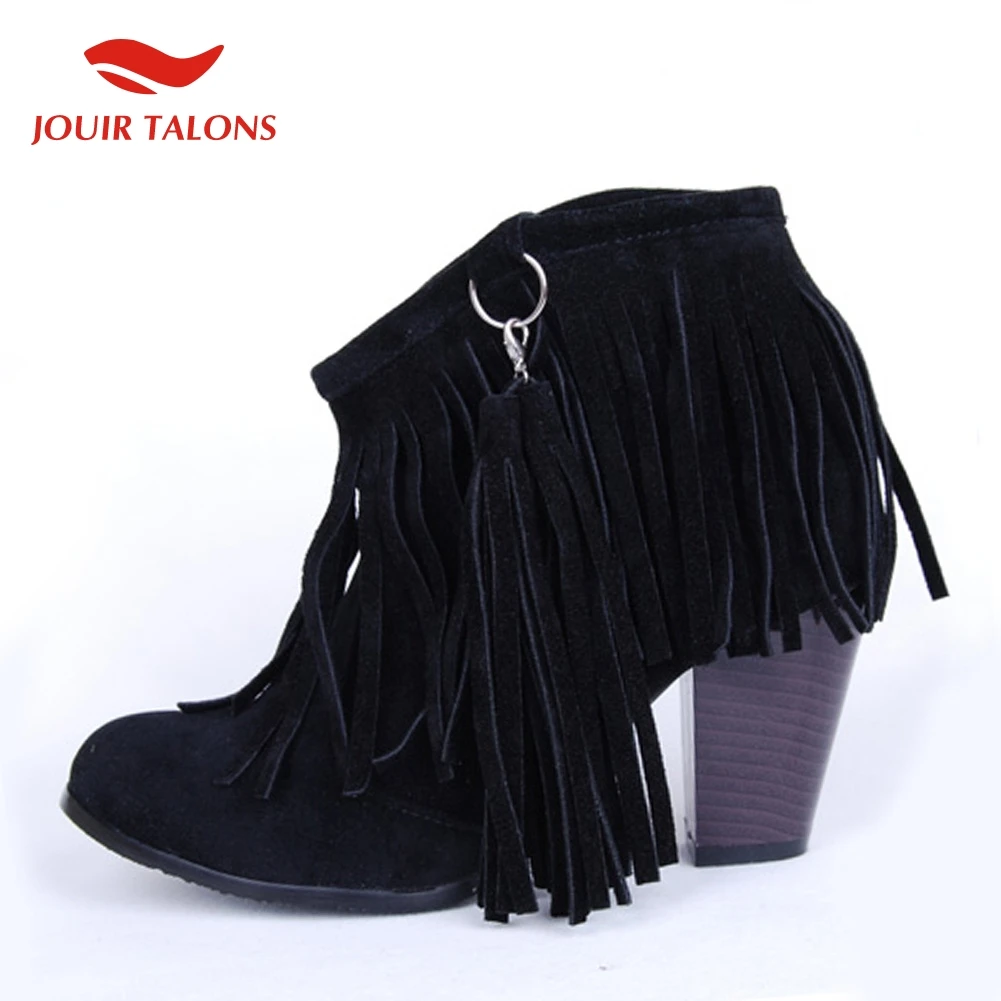 

On Sale Large Sizes 34-43 Black Brown Pink Tassels Platform Women Shoes Woman Vintage Fringe High Heels Ankle Boots