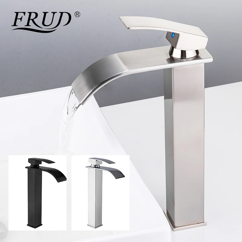 

FRUD Deck Mount Tall Waterfall Bathroom Faucet Vanity Vessel Sinks Mixer Tap Cold And Hot Water Tap Basin Faucets Modern