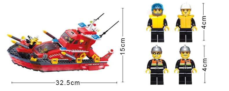 Обучающий строительный блок пожарная спасательная вода спрей пожарная лодка 4 пожарный 340 Обучающие Кирпичи подарок-игрушка для мальчика-без коробки