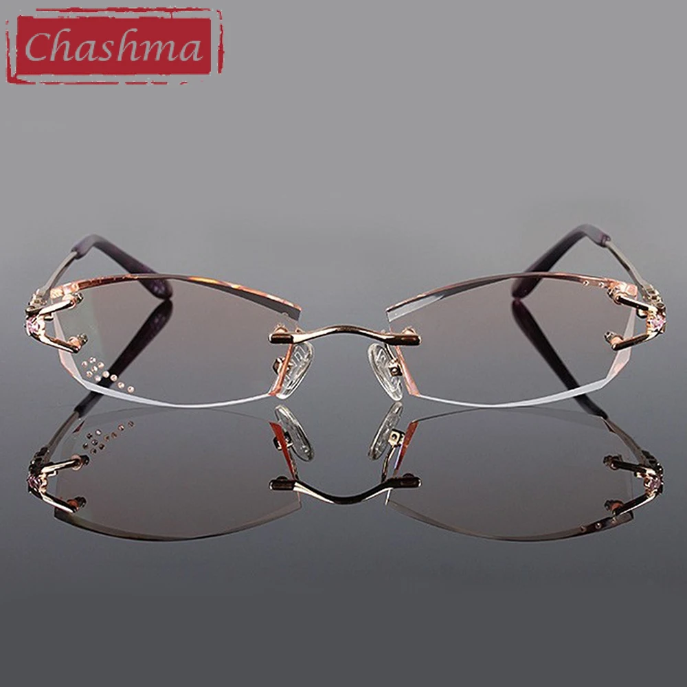 Beste Chashma Merk Brillen Diamond Getrimd Randloze Bril Titanium Modieuze Dame Brillen Brilmonturen Vrouwen