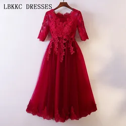 Short Prom Dresses Burgundy Vestido De Festa Tulle Appliques Gala Jurken Long Sleeve Prom Dress Evening Dress For Pregnant Women Short Prom Dresses Burgundy Vestido De Festa Tulle Appliques Gala Jurken Long Sleeve Prom Dress Evening Dress For Pregnant Women