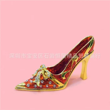 

European Chinese style Metal enamel painted Bow high-heeled shoes model, home desktop decor decoration ornaments(A606)