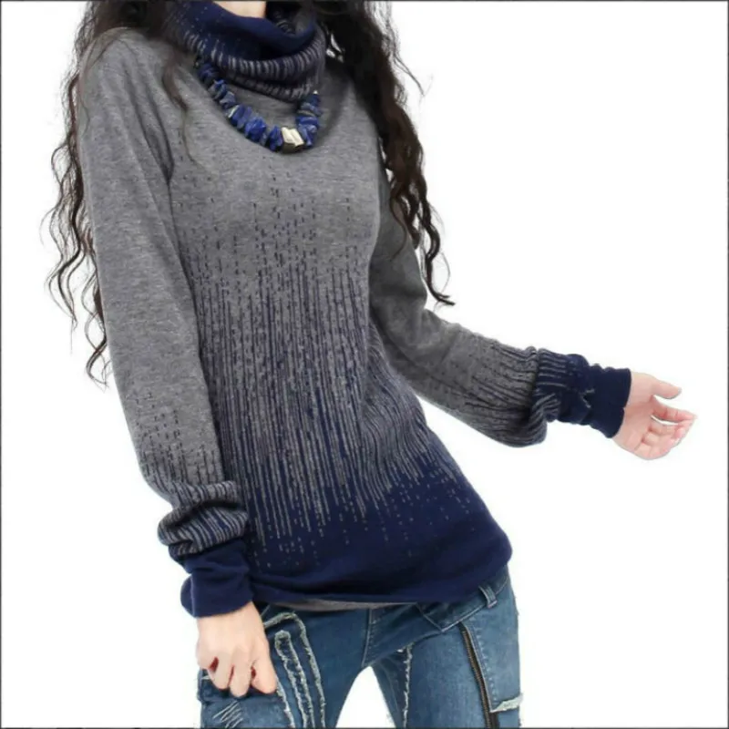 

jveii Women's Autumn Winter Cashmere Turtleneck Sweaters Women Vintage Gradient Knitted Sweater Warm pullover Wool coat