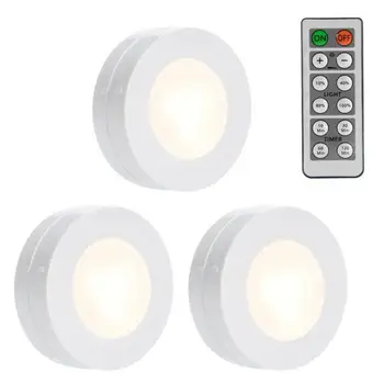 

3PC/set LED Puck Lights Remote Controlled Closet Lights Super Bright Under Cabinet Lighting Round Shape Dimmable Night Light
