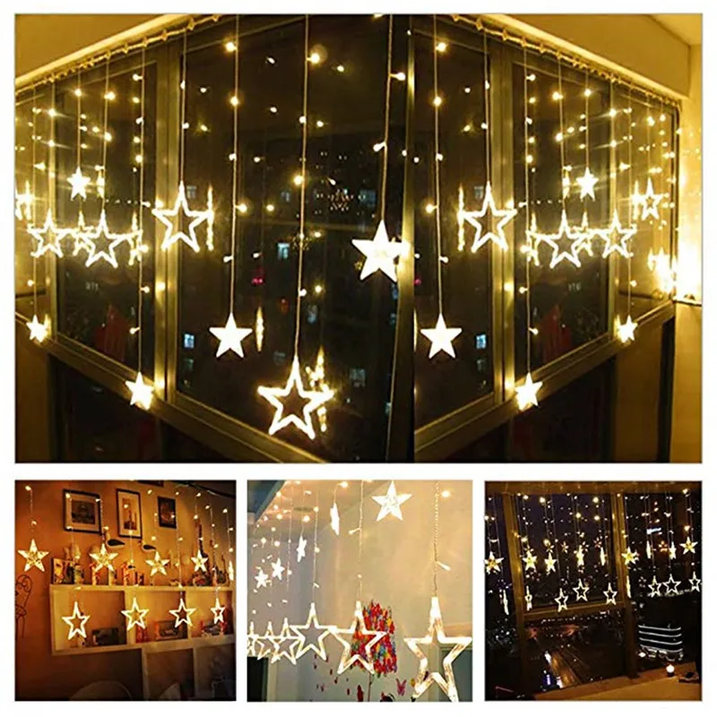 Светодиодный строки со звездой Шторы Фея свадьба день рождения, Рождество освещения внутреннее декоративное освещение 220 V IP44