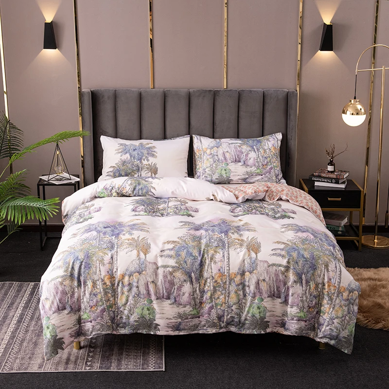 Набор постельного белья с принтом кокосового дерева в скандинавском стиле, королева/король/двойной размер, набор пододеяльников, домашний декор для спальни, льняное постельное белье