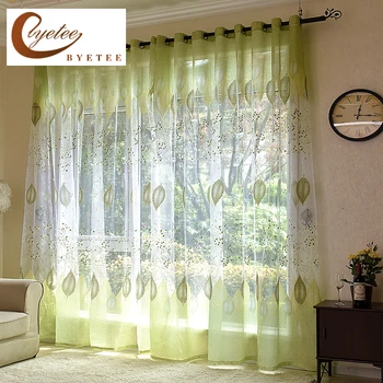 

[byetee] Window Tulle Kitchen Organza Sheer Bead Door Green Curtains For Living Room Yarn Curtain Fabrics Bedroom Drapes Voile