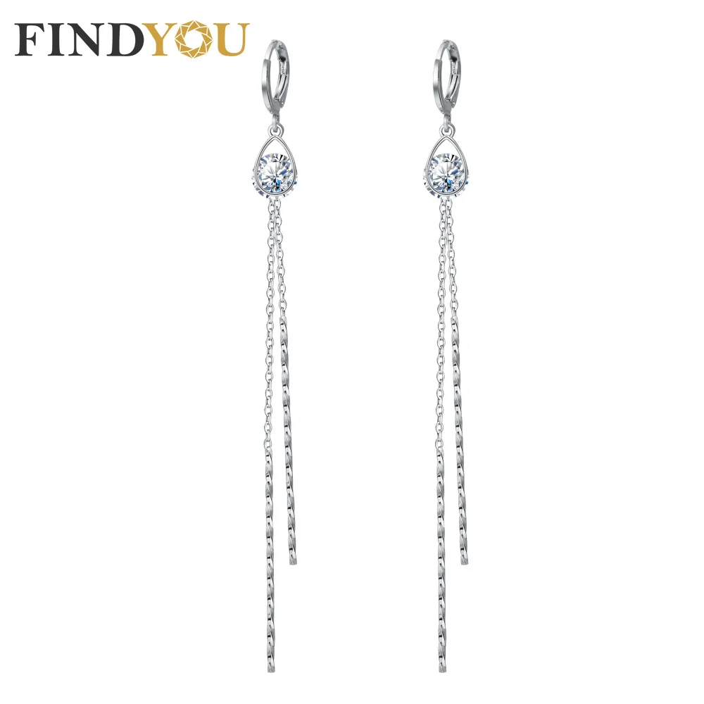 FINDYOU Long Tassels Drop Earrings For Women Water Shape Cubic Zirconia Dangle Fashion Jewelry Best Gift E0104 | Украшения и