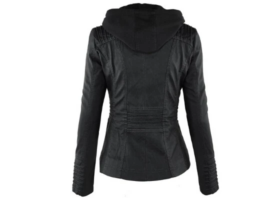 Новая весенняя женская куртка из искусственной кожи, мотоциклетная куртка с капюшоном и отстегивающимся капюшоном, повседневная кожаная женская куртка большого размера в стиле панк