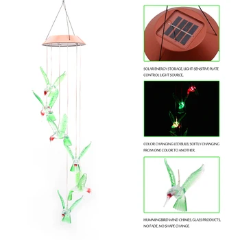

Color-Changing LED Solar Wind Chime LED Changing Light Color Six Hummingbird Wind Chimes For Home/ Party/ Night Garden Decor