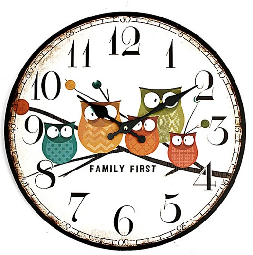 New Arrival 34CM Modern Owl Vintage Wall Clock Rustic Shabby Chic Home Office Cafe Decoration Art Large Wall Clock