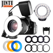 Jintu RF-550 macro 48 leds, anel de luz para câmeras canon, nikon, pentax, olympus, dslr, 6 peças de anéis adaptadores 49 adaptador de anel de 77mm