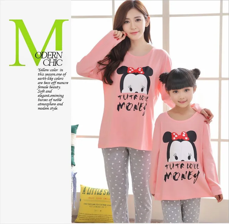 Пижамы для мамы и дочки, Семейные комплекты с Минни, одежда «Мама и я», пижамы для девочек, Fille