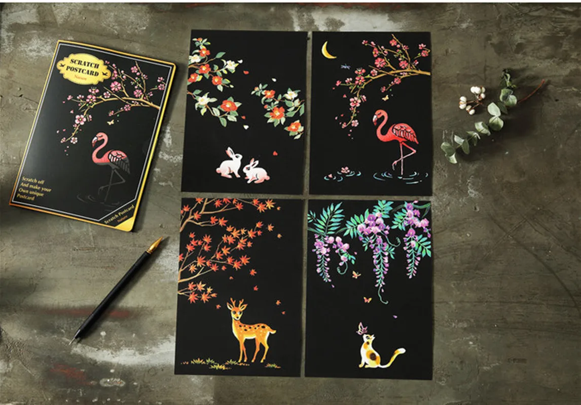 

Postcards Various Patterns City Night Art Graffiti Colorful Scratch Painting Set Creative Children Birthday Gift Black