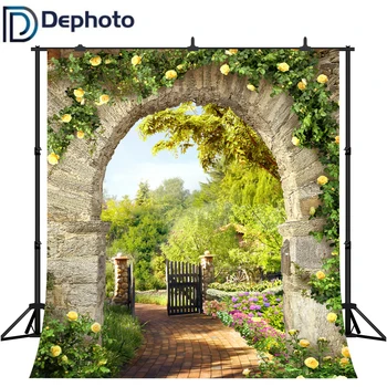 

DePhoto Photography Background Spring Flower Garden Stone Arch Trail Backdrop photo studio photocall photophone prop