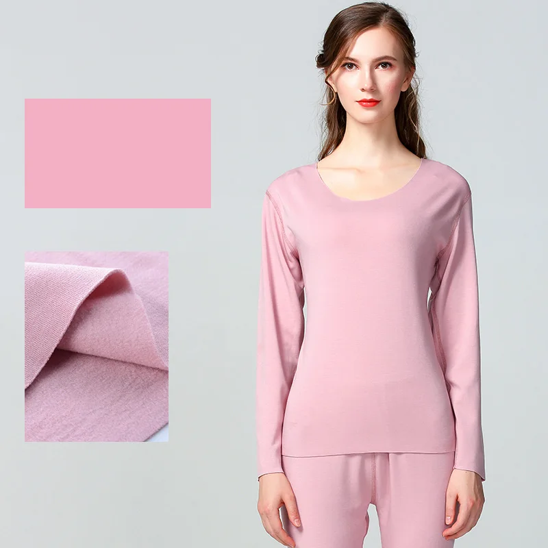 Женское термобелье, комплект бесшовного зимнего нижнего белья для женщин, однотонная простая эластичная Женская одежда для сна, теплая одежда, весна-осень - Цвет: Pink