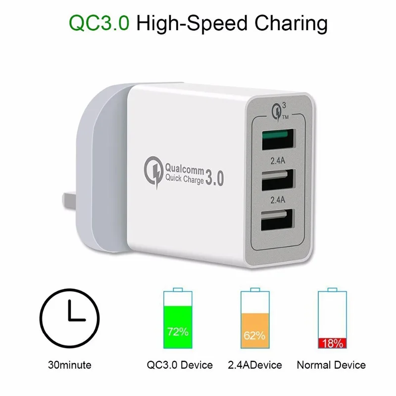 

3 Ports Quick Charger QC 3.0 30W USB Charger for iPhone X 8 iPad Samsung S9 Huawei Xiaomi ND998