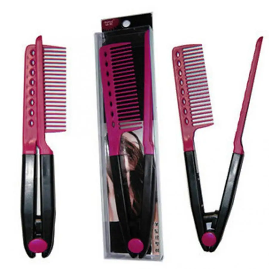 

Comb Hair Straighten Comb Haircut Anti-static V Shape Comb Clip Clamp Hairdressing Styling Color in Random Send