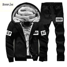 Зимние брендовые теплые с меховым капюшоном флисовые толстовки для мужчин куртки мужские повседневные толстовки Для мужчин пальто+ брюки из 2 предметов спортивный костюм Для мужчин