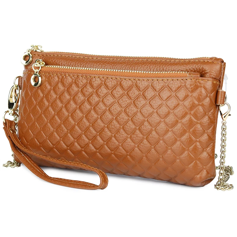 

Fashion Diamond Lattice Women Wristlet Genuine Leather Laides Clutch Shoulder Bags with Metal Chain New Arrivals Female Handbags