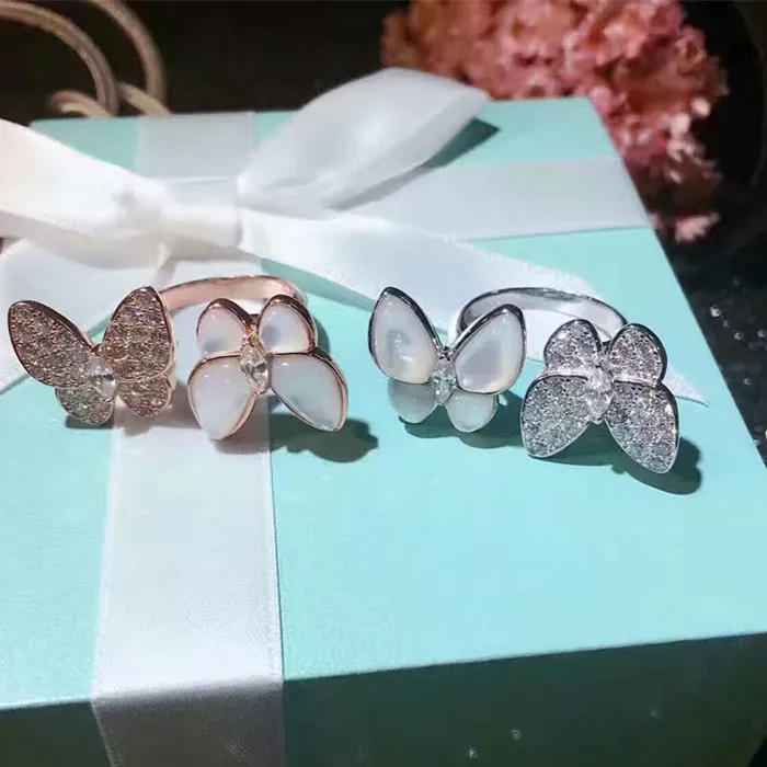 

Top quality Designer 925 Sterling Silver lover Jewelry 3A Cubic Zirconia party Adjustable ring Butterfly opening ring