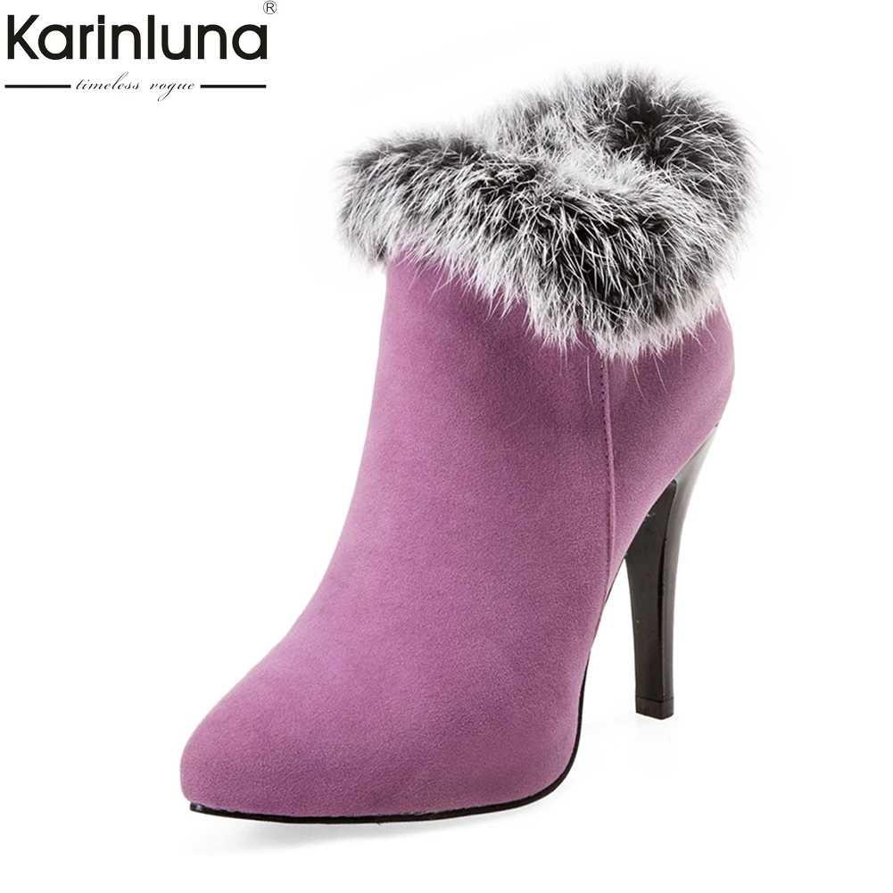 

Karinluna large Size 33-45 Add Fur Winter Boots Women Shoes Woman High Heels Zip Up Wholesale Ankle Boots Woman party booties