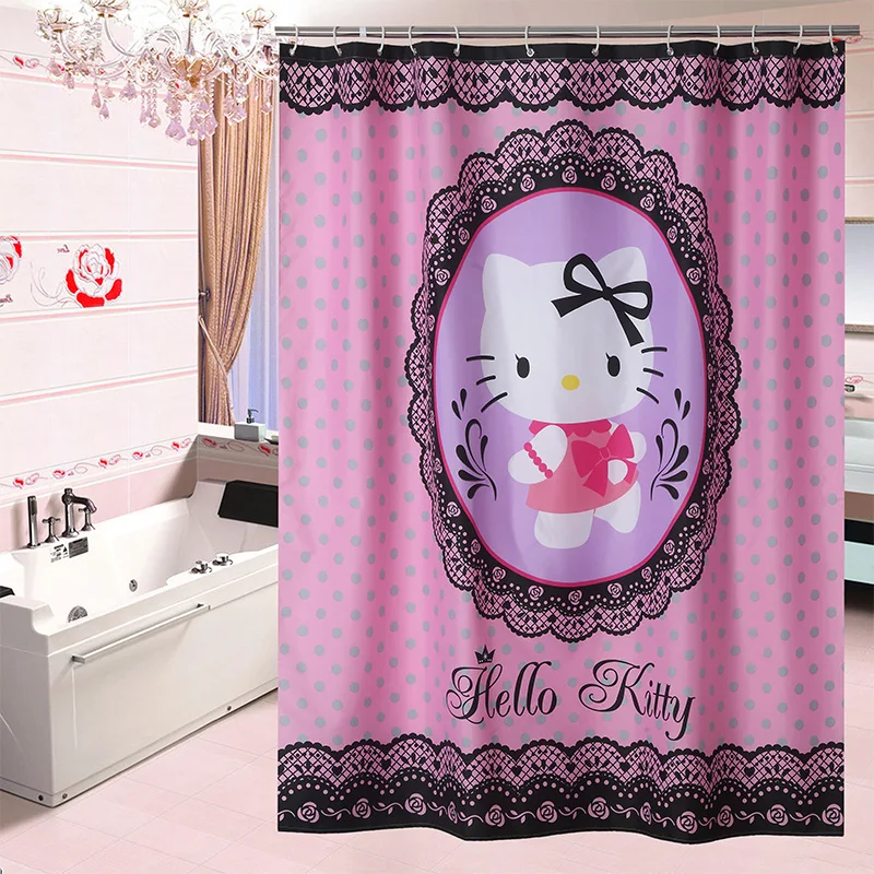 2017 New Fashion Hello kitty Pink tropical shower curtain Bath screens