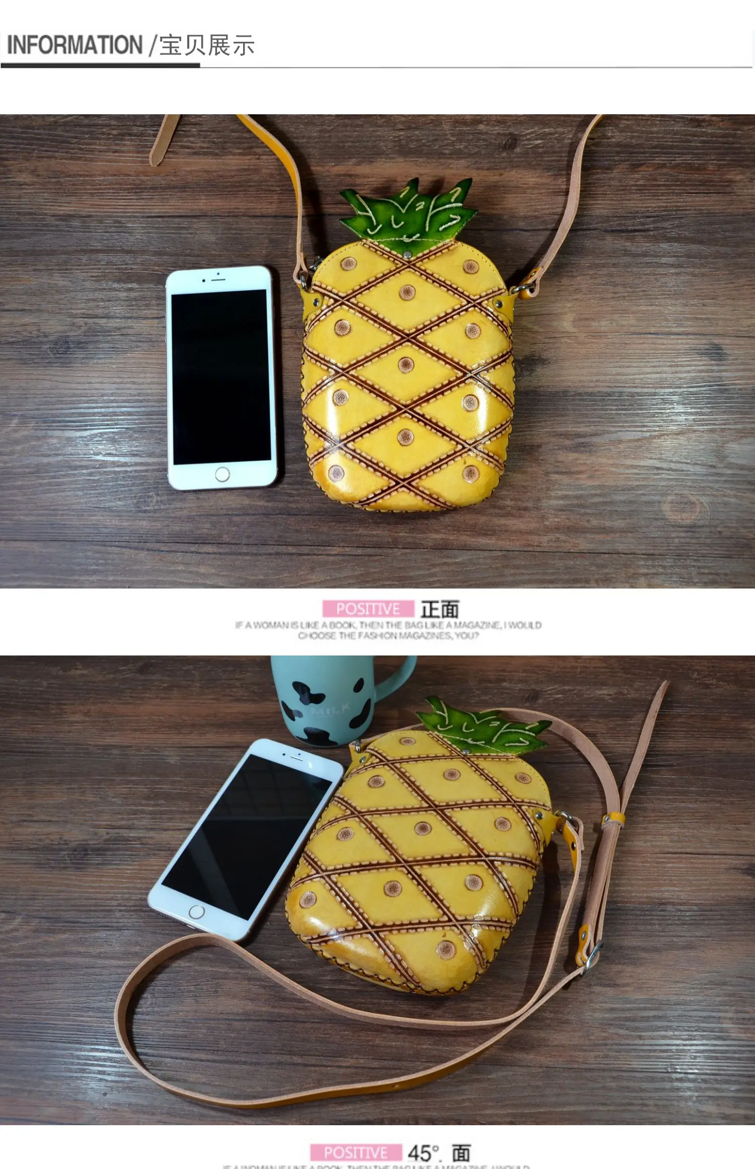 Сумка ручной работы из воловьей кожи, милая сумка с фруктовым ананасом, мини-сумка на плечо из натуральной кожи