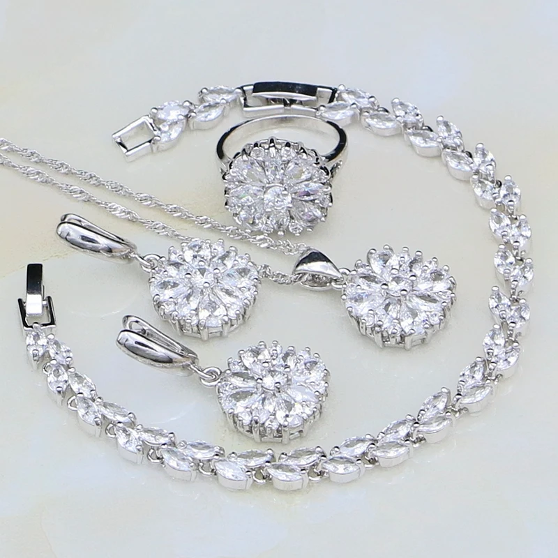 White Australian Crystal 925 Sterling Silver Bridal Jewelry Sets For Women Wedding Bracelets