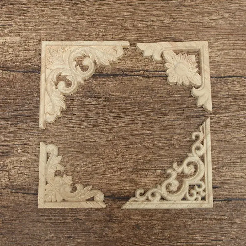 4 Styles Vintage Wood Carved Decal Corner Onlay Applique Frame
