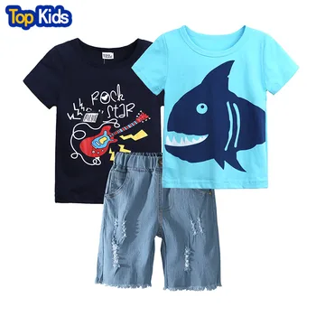 Kids clothes Summer Baby Boy Clothes Shark toddler Boys Kids clothing Sets New Children Cotton Suit T-shirt +Pants MB454 1