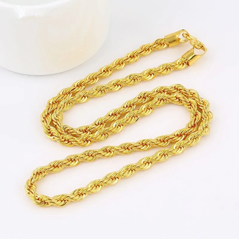 

Heavy Thick Rope Chain Solid Yellow Gold Filled Mens Necklace Knot Chain 24in,7mm
