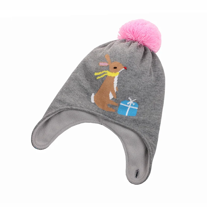 Bear Baby Earflap Hat Winter Warm Toddler Boys Girls Pompom Cap Thicken Comfortable Polyester Lining Infant Kids Skull Bonnet (3)