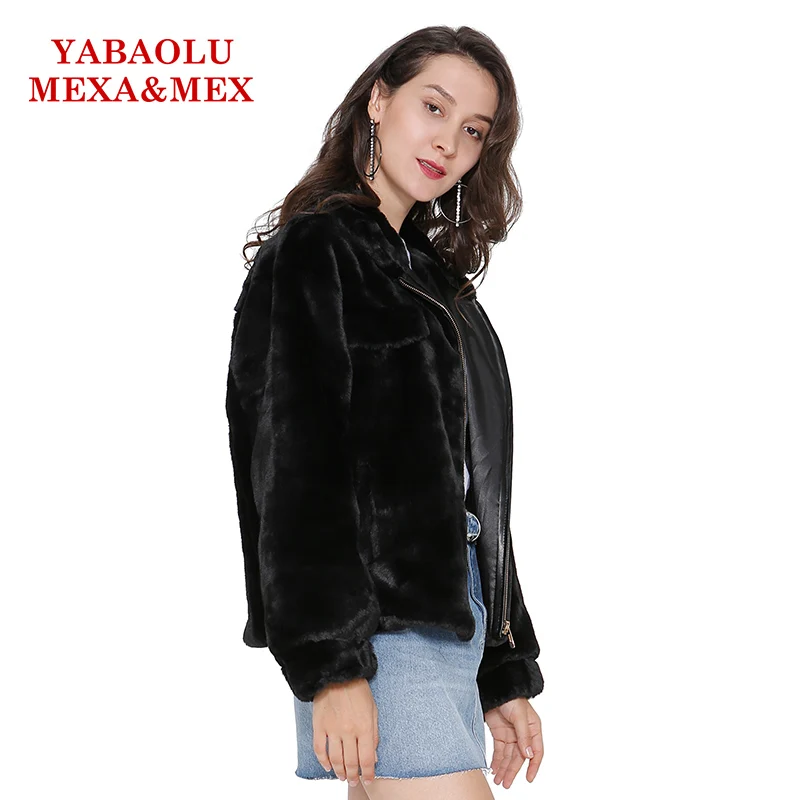 Hiver De Rex Survêtement Automne Femmes Glissière Vestes Fourrure Gilet À noir Manteau Fausse Blanc Casual En Lapin Faux 75xqHwUH