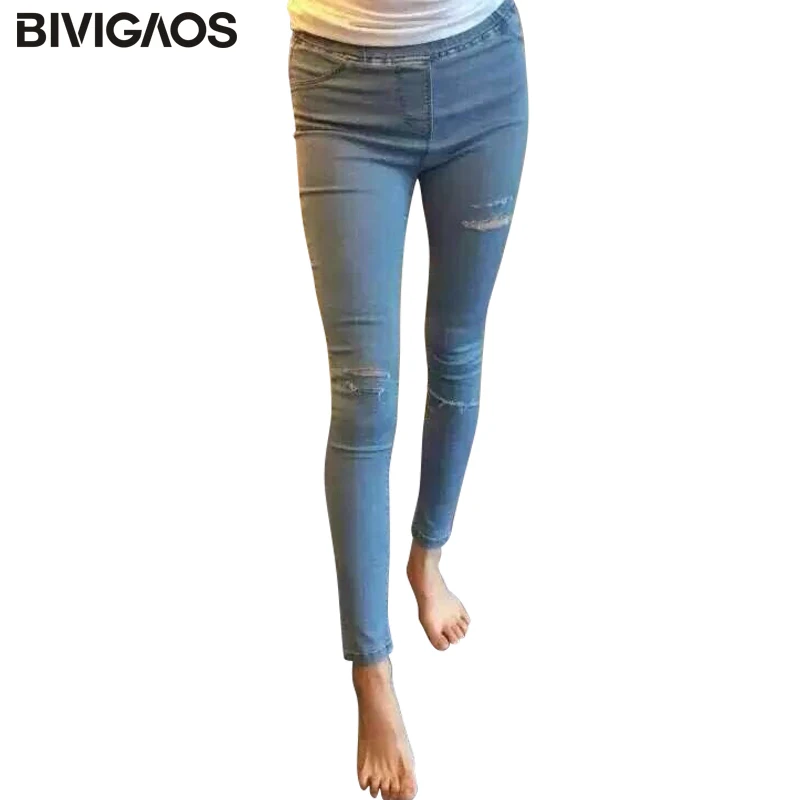 

BIVIGAOS 5 Holes Ripped Skinny Jeans For women Slim Jean Ankle Leggings Jeggings Spandex Denim Pencil Pants Mallas Pantalon