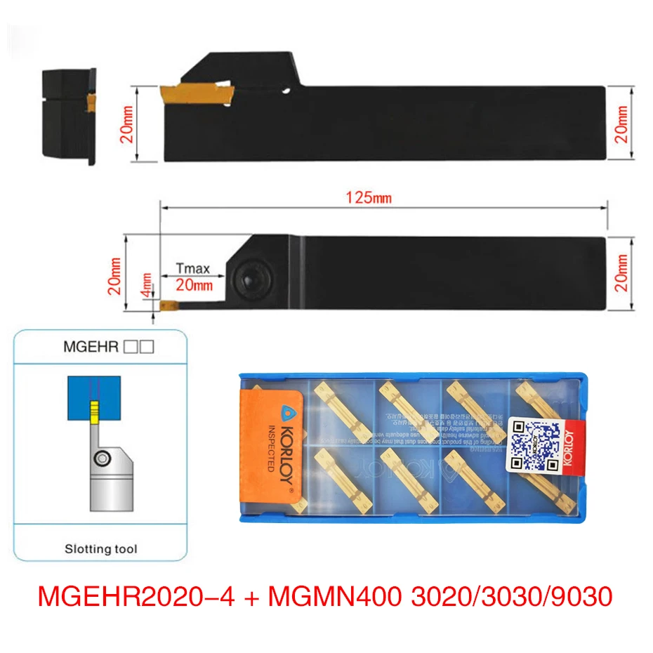 

1pc MGEHR2020-4 Turning Tool Holder Boring Bar with 10pcs MGMN400-M Inserts and Wrench For Parting and Grooving Lathe Right hand