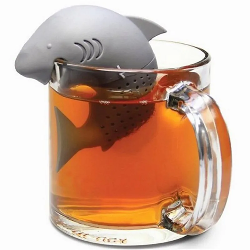 New-1pcGrey-Silicone-Tee-Balls-Shark-Infuser-Tea-Leaf-Strainer-Herbal-Spice-Filter-Diffuser-Coffee-Tea