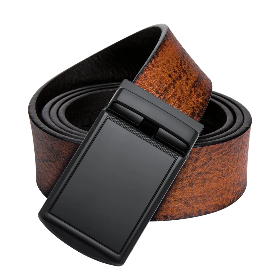 

New genuine leather belt mens belt brown and blue belt for men DUBULLE top quality metal automatic buckle belts for male CB-0061