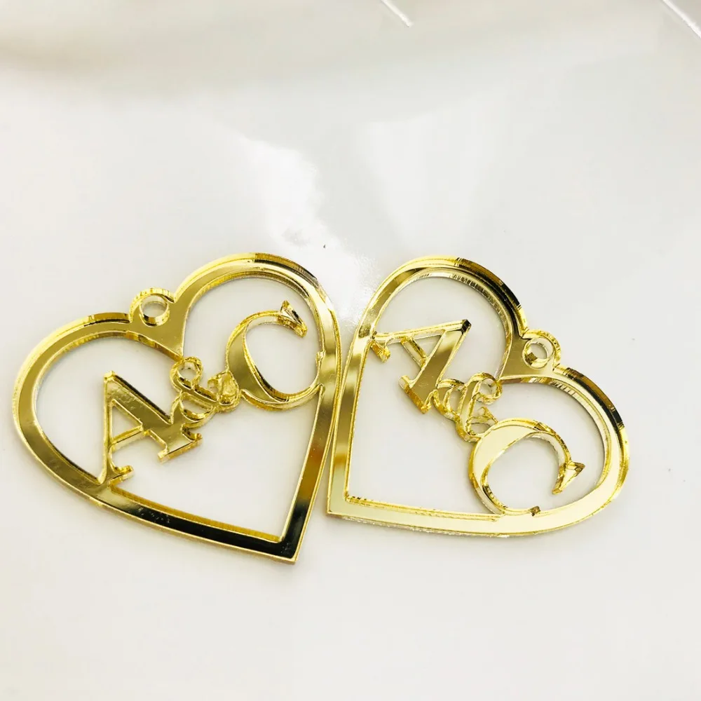 Personalized Hollow Acrylic silver golden Love Heart Tags Wedding Favors Customized Candy Gift Initials Tags Wedding Decoration (5)